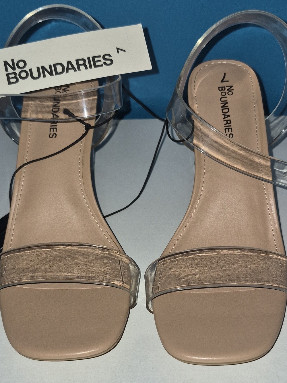 No Boundaries Nude Clear Strap Block Heel Sandals